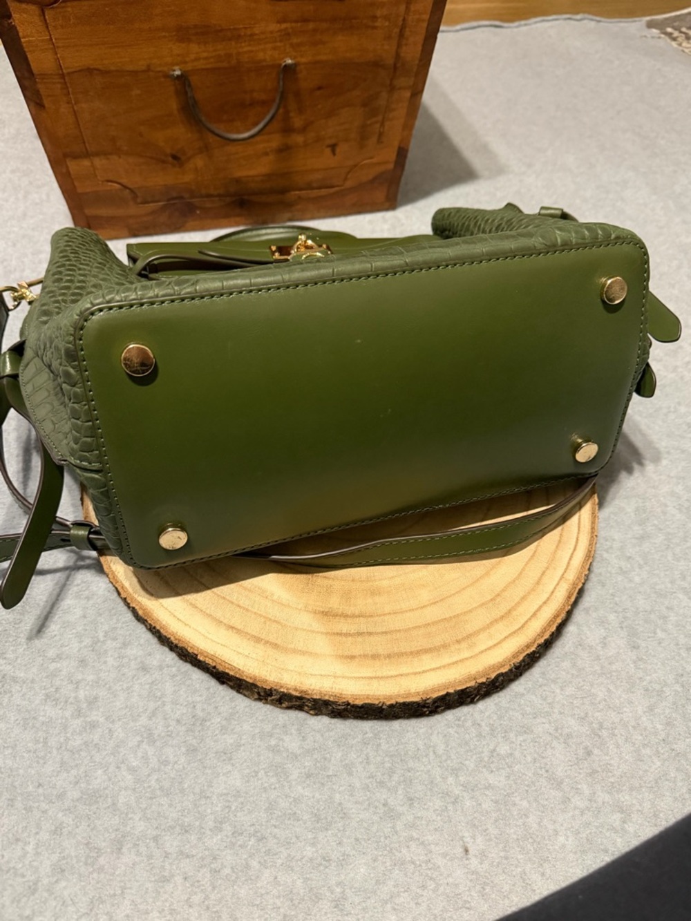 Michael Kors Hamilton Legacy Large Green Croc-Embossed Satchel Tote Bag Purse - Picture 9 of 13